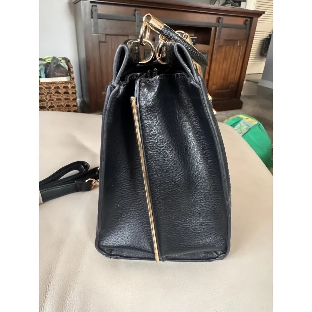 Faith Debenhams Black Croc Embossed Structured Satchel Crossbody Bag NEW